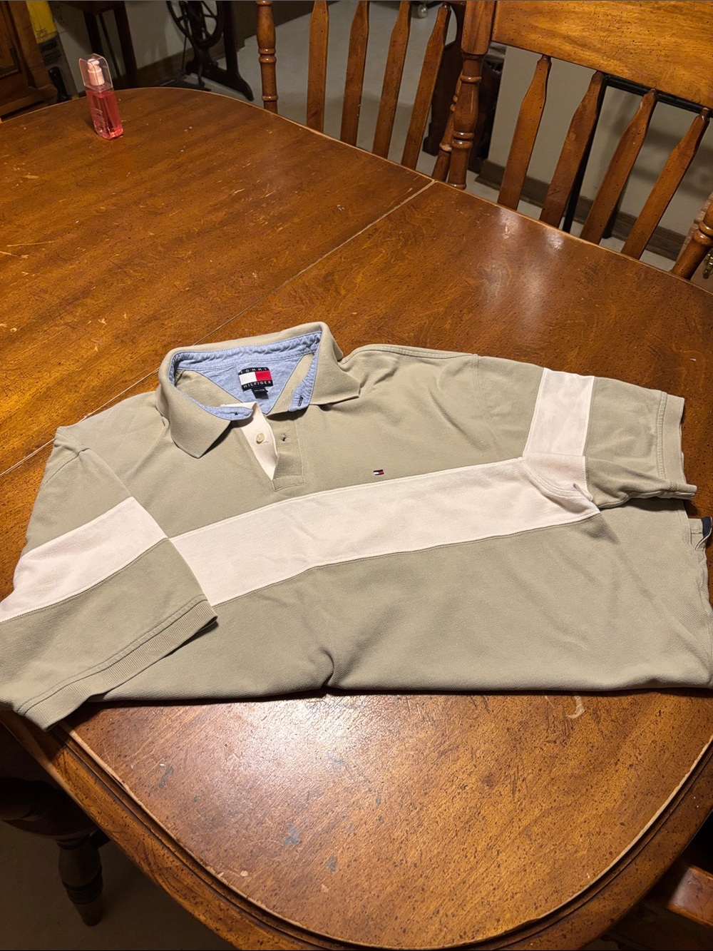 Tommy Hilfiger Men’s Light Olive Green Polo with White Stripe